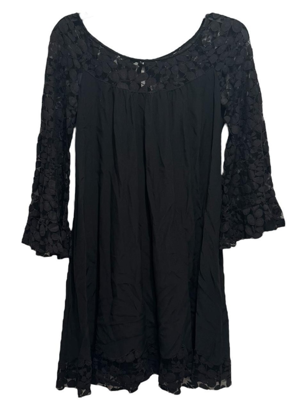 Black Silk Lace-Trim Dress
